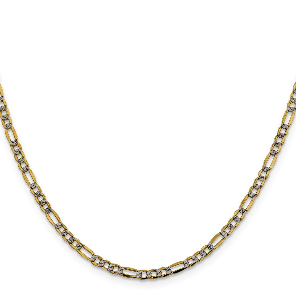 14k 3.2mm Semi-solid with Rhodium PavÃ© Figaro Chain - Product Photo