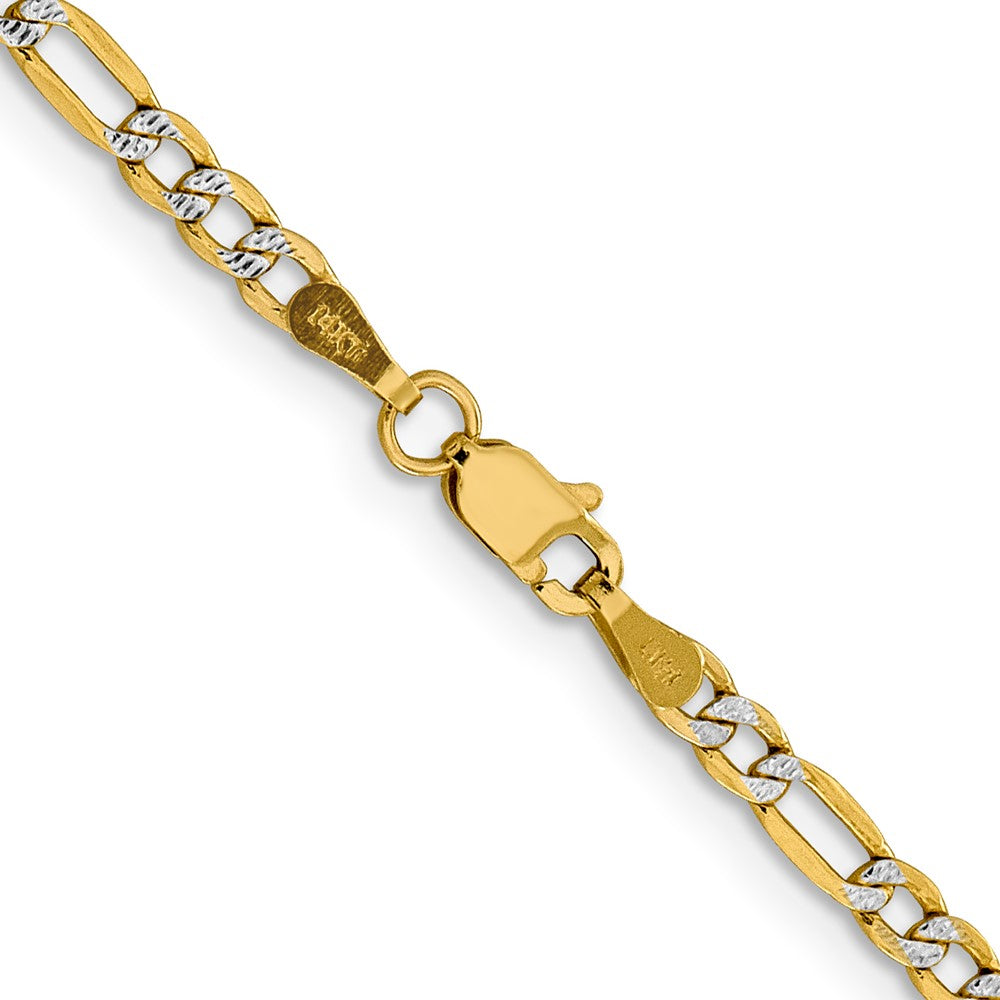 14k 3.2mm Semi-solid with Rhodium PavÃ© Figaro Chain - Product Photo