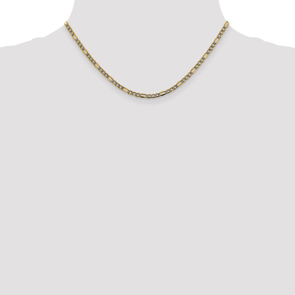 14k 3.2mm Semi-solid with Rhodium PavÃ© Figaro Chain - Product Photo