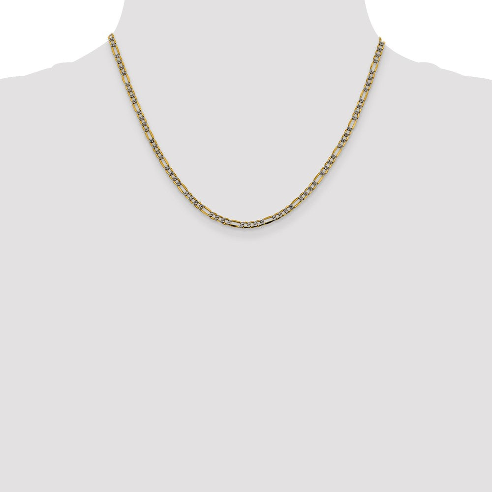 14k 3.2mm Semi-solid with Rhodium PavÃ© Figaro Chain - Product Photo