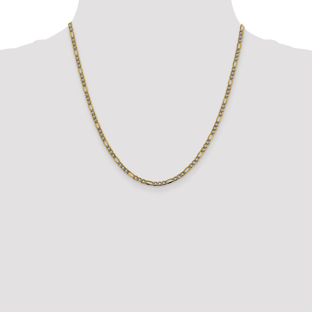 14k 3.2mm Semi-solid with Rhodium PavÃ© Figaro Chain - Product Photo