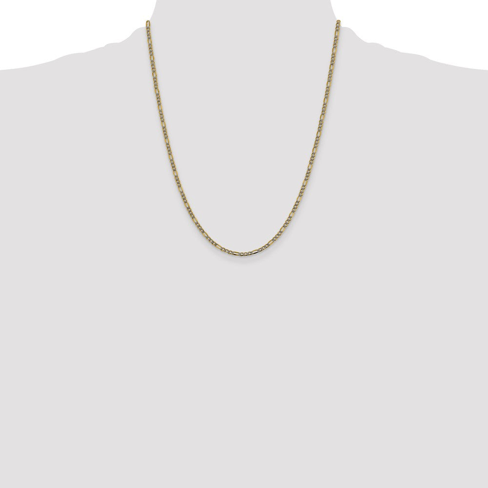 14k 3.2mm Semi-solid with Rhodium PavÃ© Figaro Chain - Product Photo