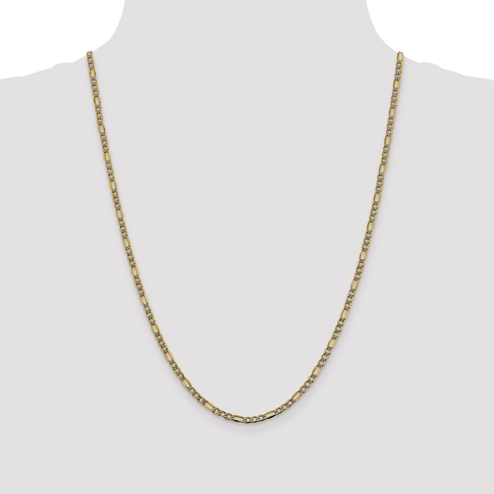 14k 3.2mm Semi-solid with Rhodium PavÃ© Figaro Chain - Product Photo
