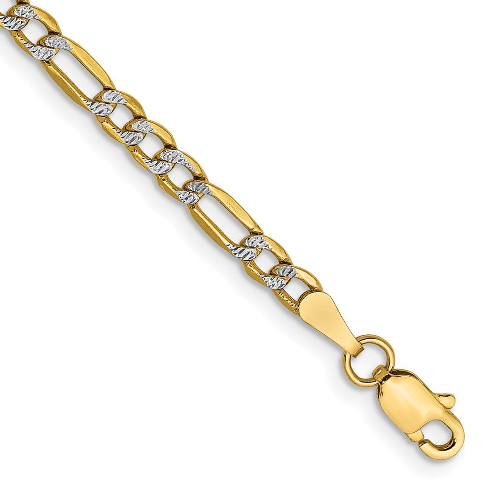 14k 3.2mm Semi-solid with Rhodium PavÃ© Figaro Chain - Product Photo