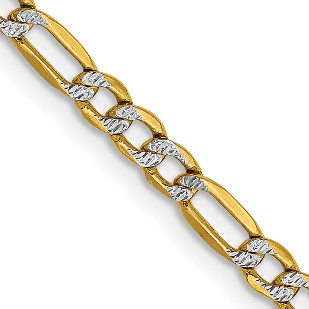 14K Yellow & RH 3.2mm Semi-solid with RH Pavé Figaro Chain Necklace 16"-24"