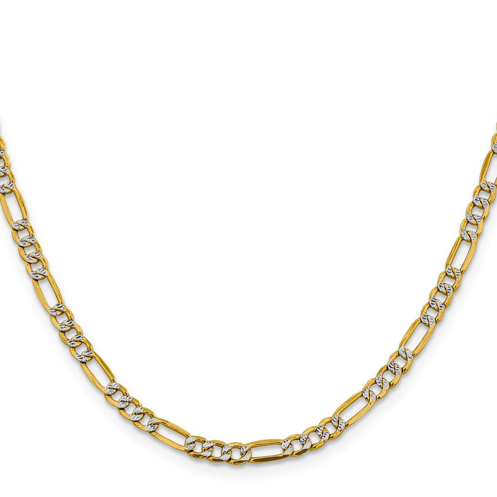14k 3.9mm Semi-solid with Rhodium PavÃ© Figaro Chain - Product Photo