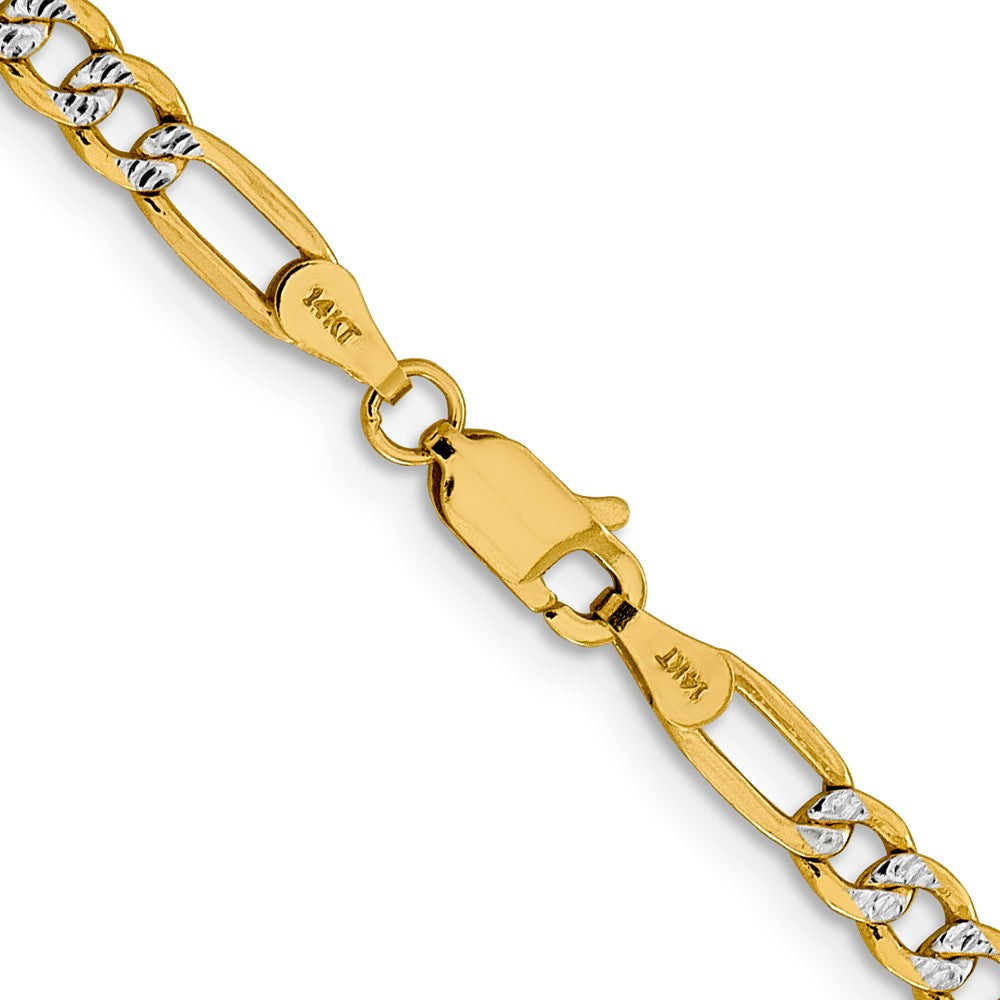 14k 3.9mm Semi-solid with Rhodium PavÃ© Figaro Chain - Product Photo