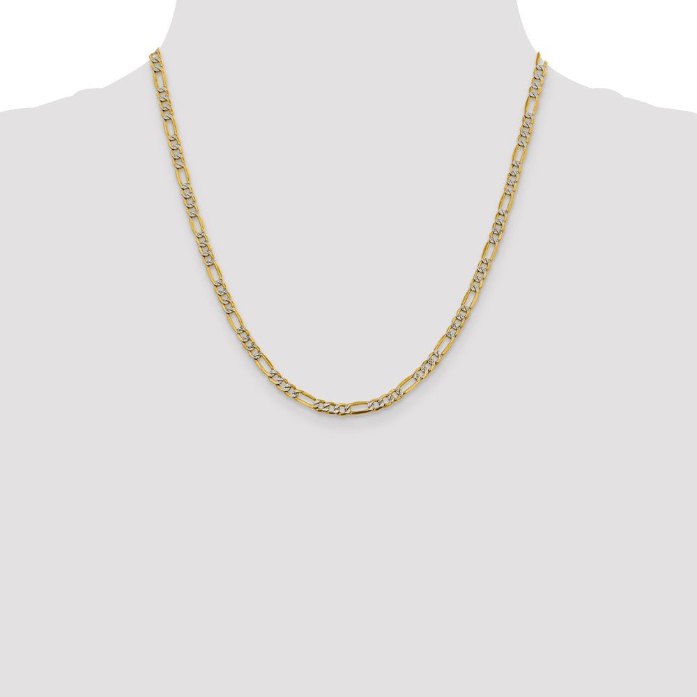 14k 3.9mm Semi-solid with Rhodium PavÃ© Figaro Chain - Product Photo