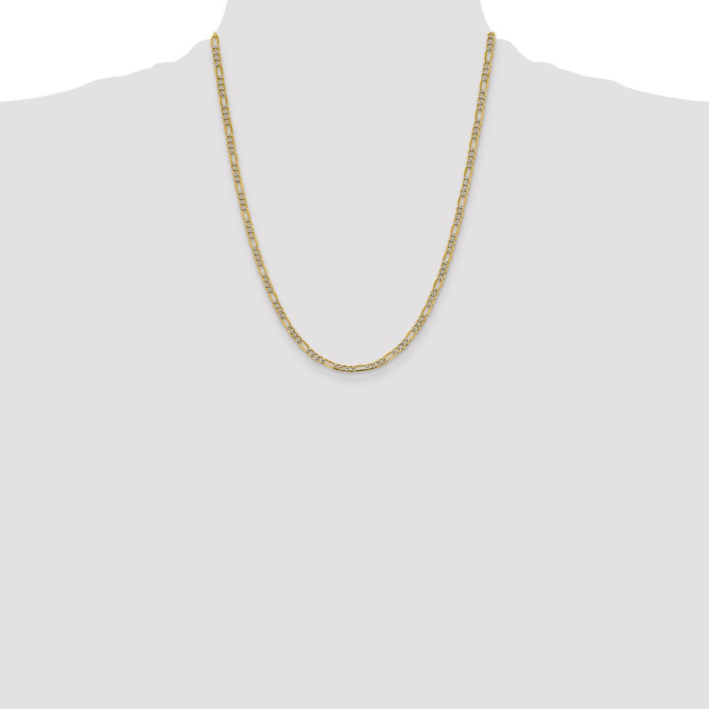 14k 3.9mm Semi-solid with Rhodium PavÃ© Figaro Chain - Product Photo