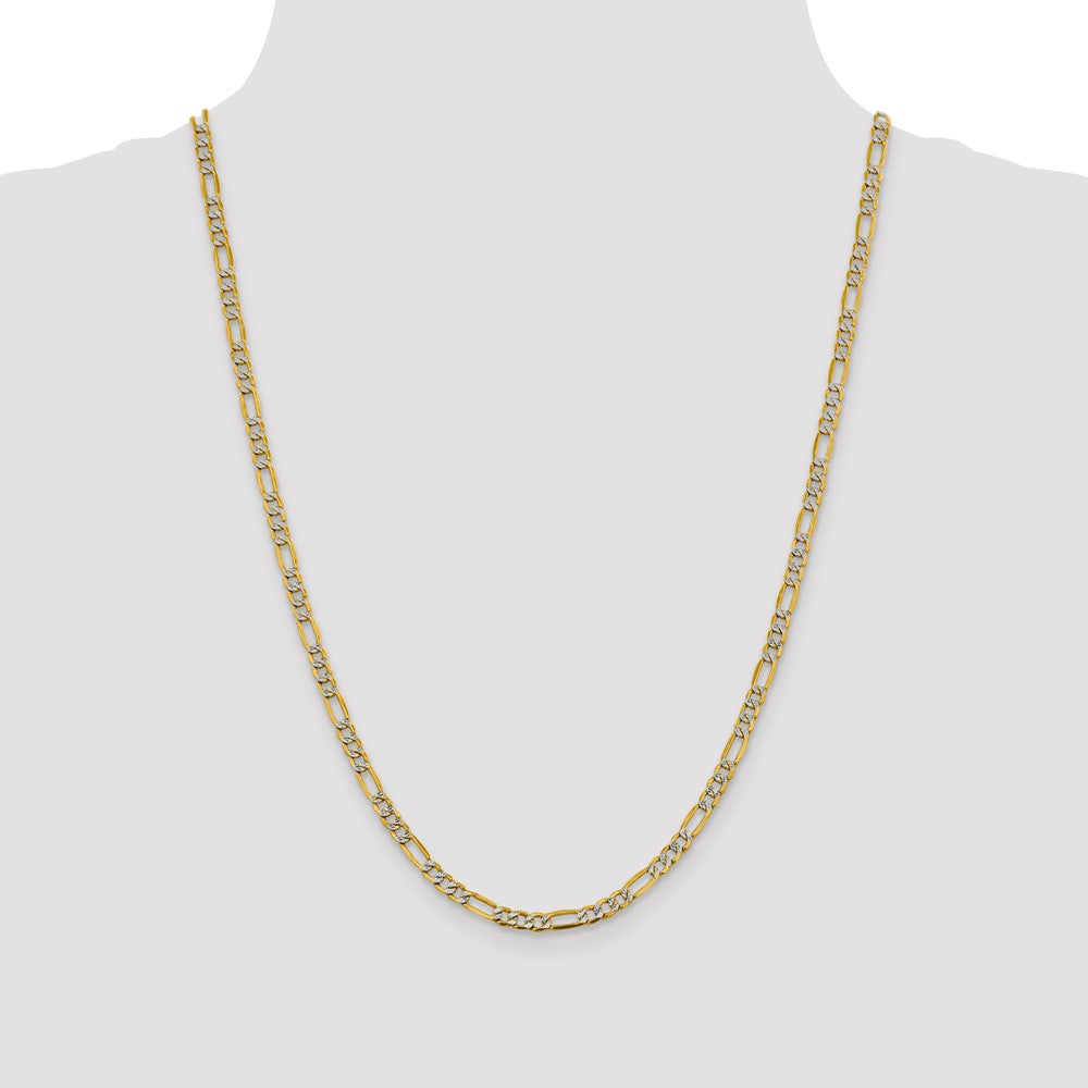 14k 3.9mm Semi-solid with Rhodium PavÃ© Figaro Chain - Product Photo