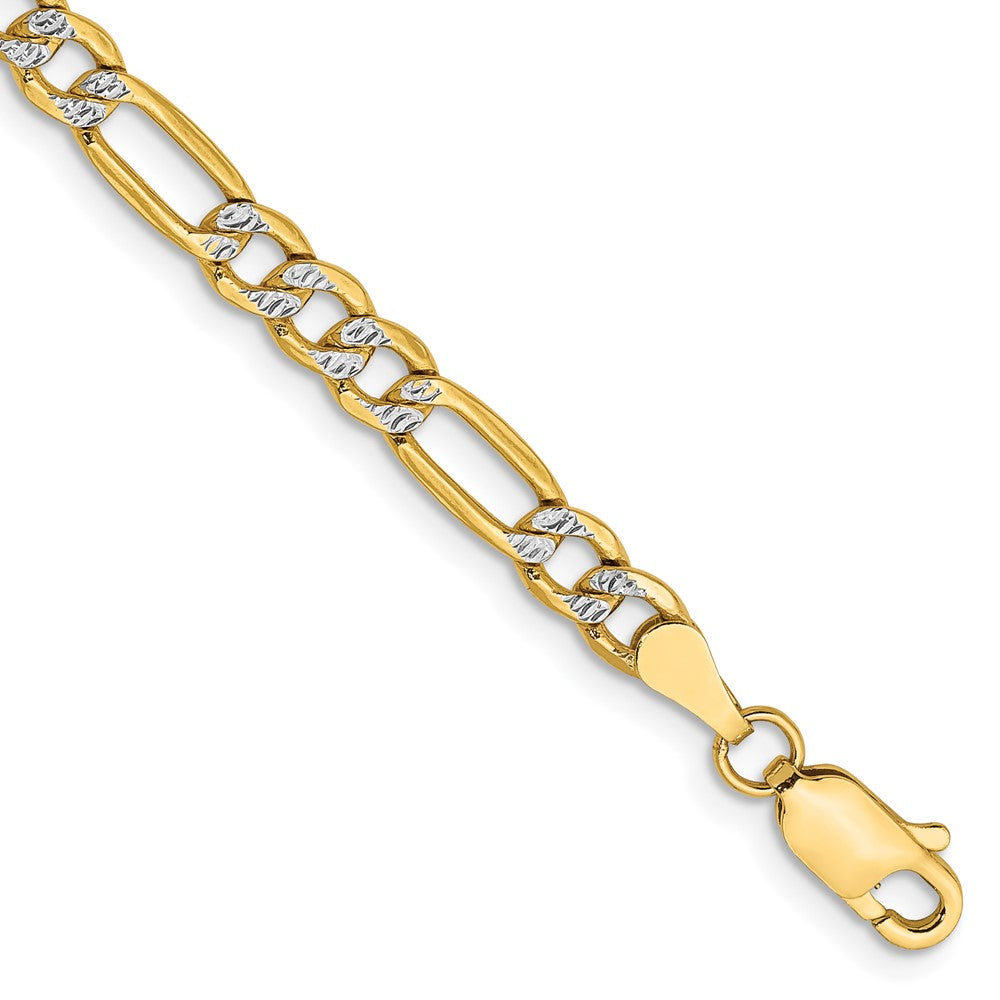 14k 3.9mm Semi-solid with Rhodium PavÃ© Figaro Chain - Product Photo