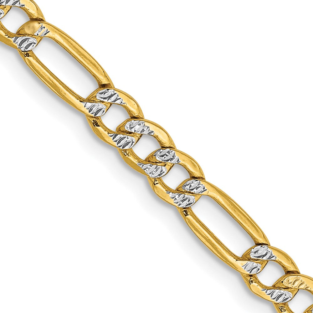 14K Yellow & RH 3.9mm Semi-solid with RH Pavé Figaro Chain Necklace 16"-24"