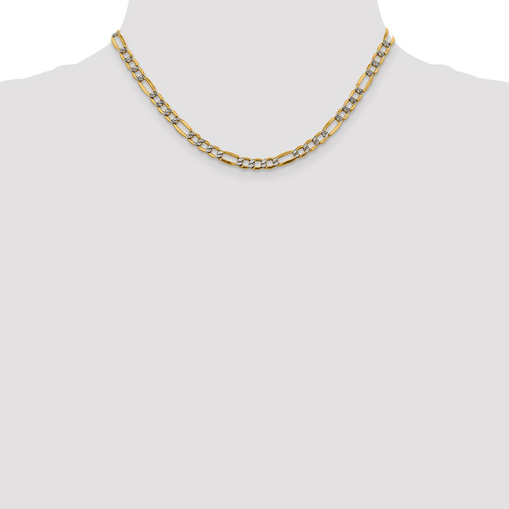 14k 5.25mm Semi-solid with Rhodium PavÃ© Figaro Chain - Product Photo