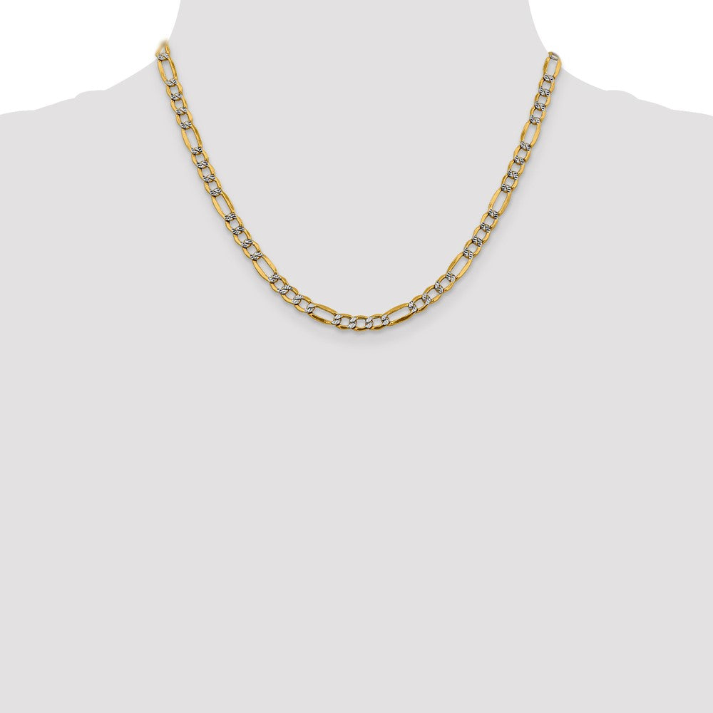 14k 5.25mm Semi-solid with Rhodium PavÃ© Figaro Chain - Product Photo