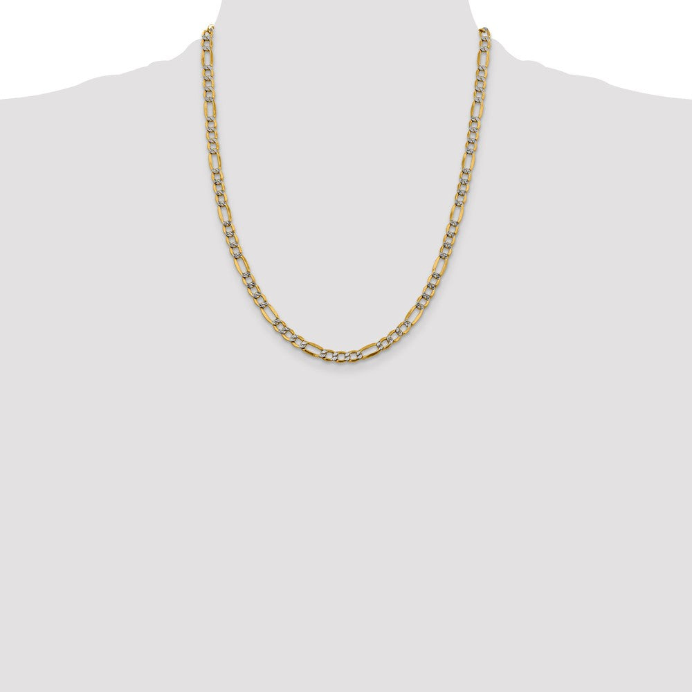 14k 5.25mm Semi-solid with Rhodium PavÃ© Figaro Chain - Product Photo
