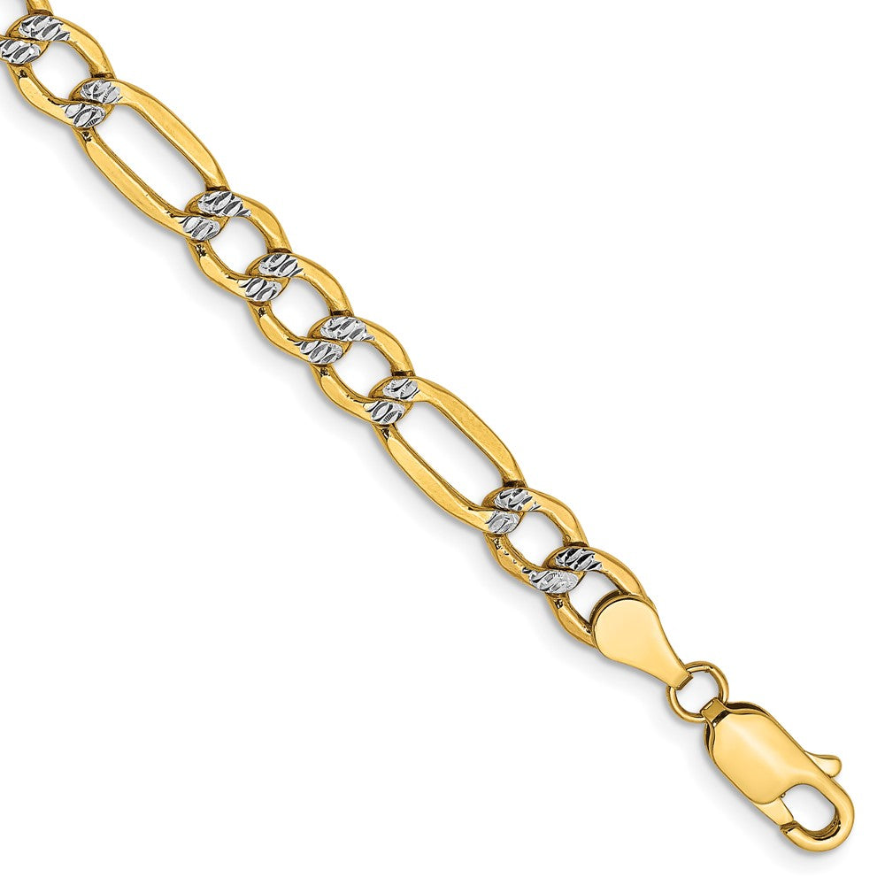 14k 5.25mm Semi-solid with Rhodium PavÃ© Figaro Chain - Product Photo