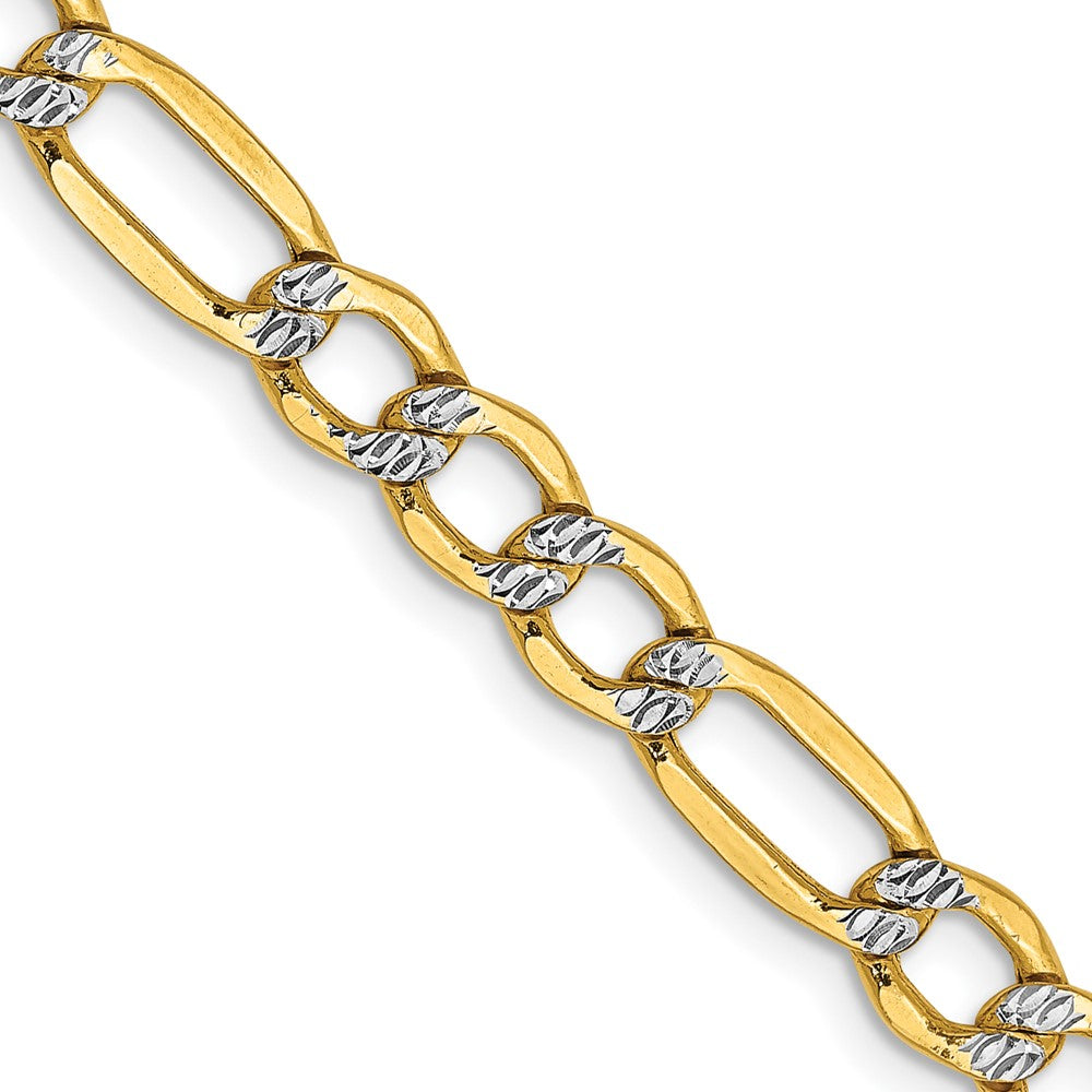 14k 5.25mm Semi-solid with Rhodium PavÃ© Figaro Chain - Product Photo