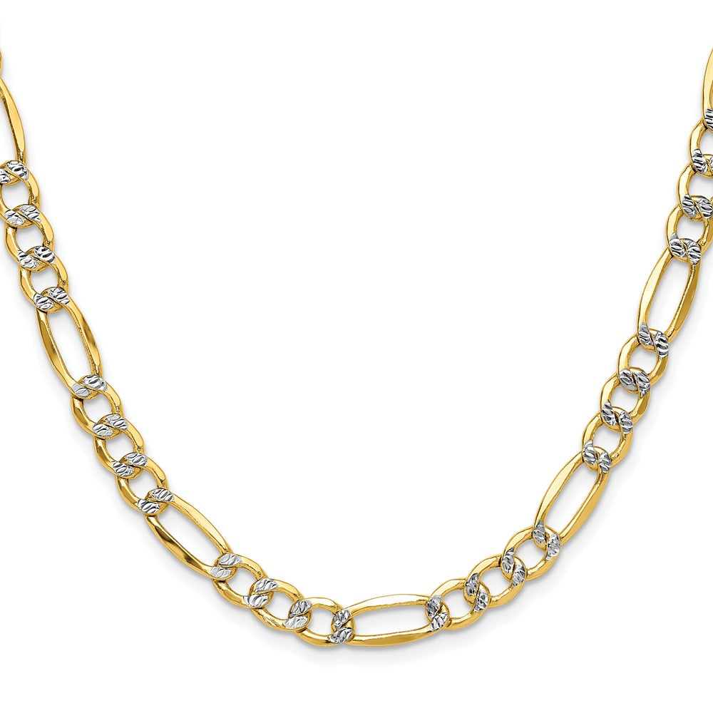14k 6.5mm Semi-solid with Rhodium PavÃ© Figaro Chain - Product Photo
