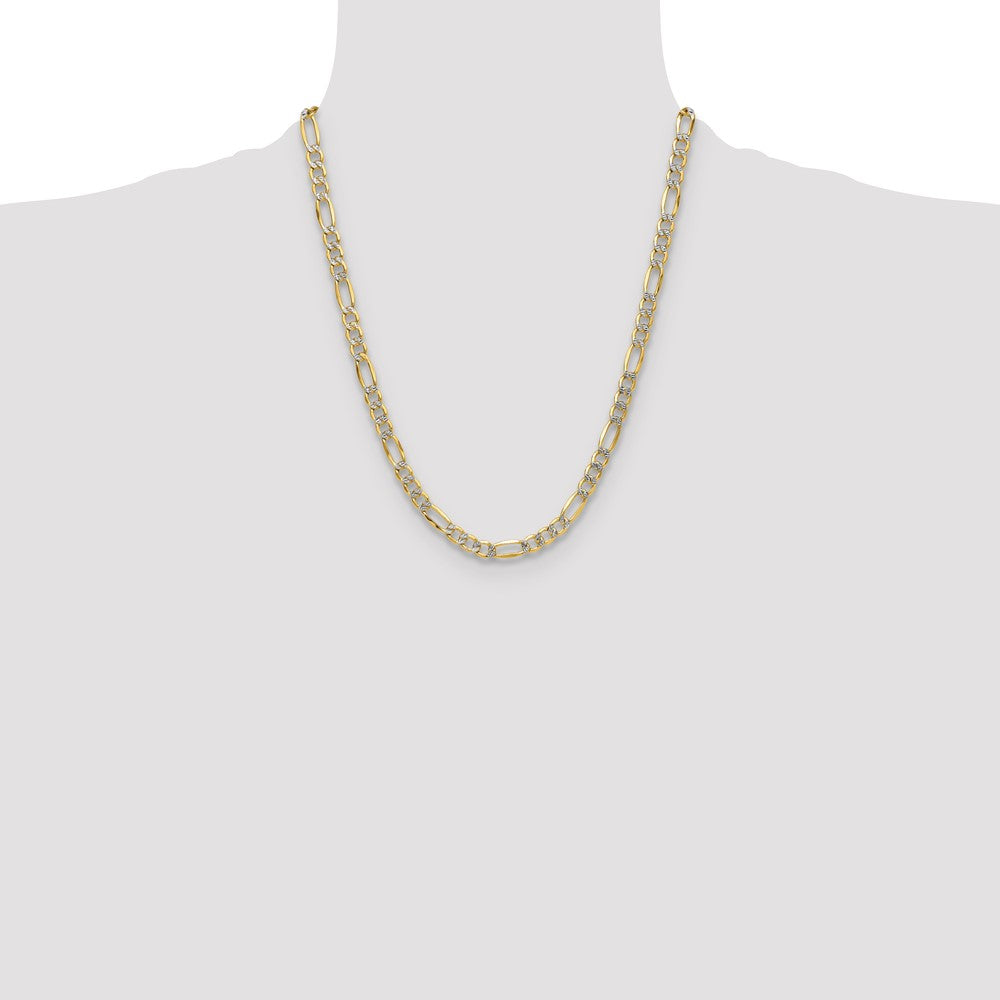 14k 6.5mm Semi-solid with Rhodium PavÃ© Figaro Chain - Product Photo