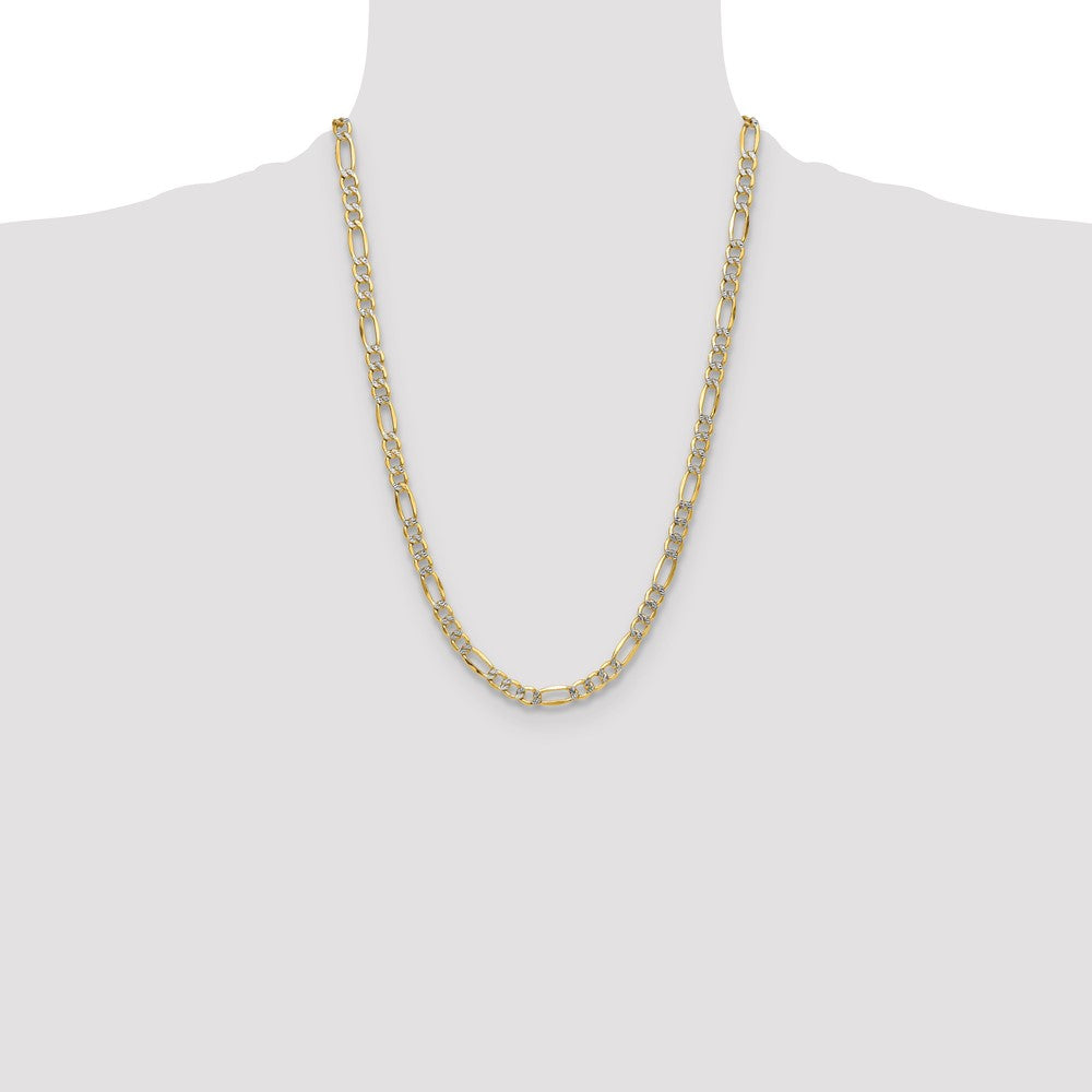 14k 6.5mm Semi-solid with Rhodium PavÃ© Figaro Chain - Product Photo