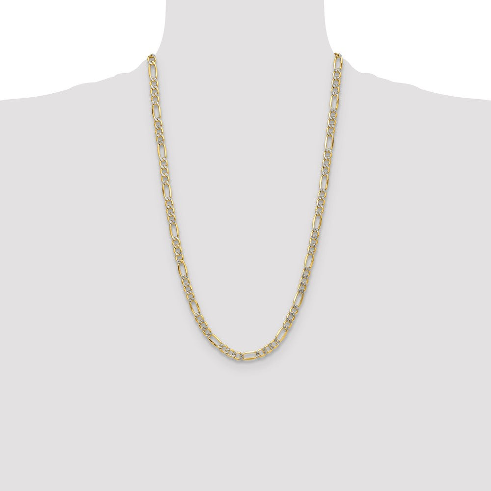 14k 6.5mm Semi-solid with Rhodium PavÃ© Figaro Chain - Product Photo