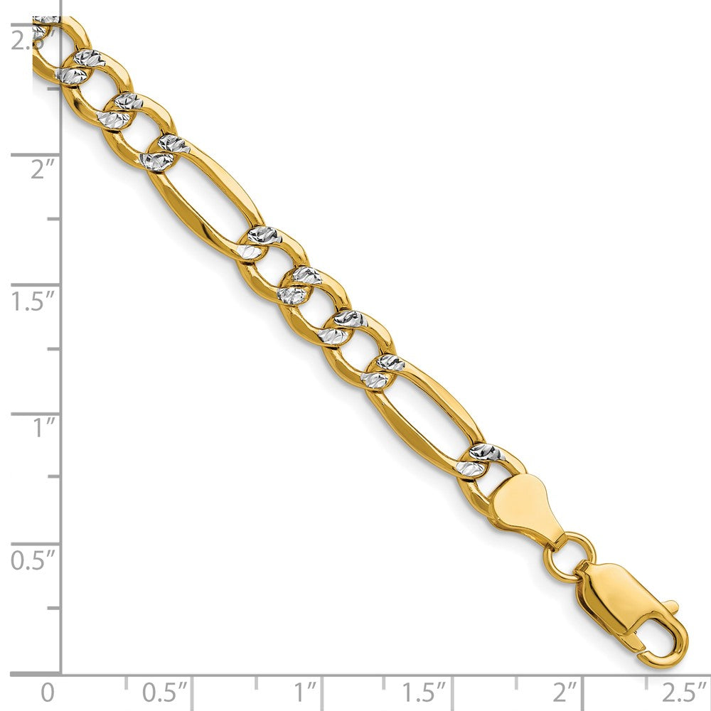 14k 6.5mm Semi-solid with Rhodium PavÃ© Figaro Chain - Product Photo