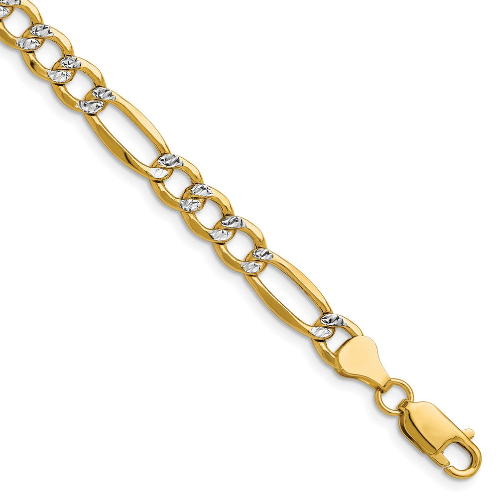 14K Yellow & RH 6.5mm Semi-solid with RH Pavé Figaro Chain Bracelet 7"-8"