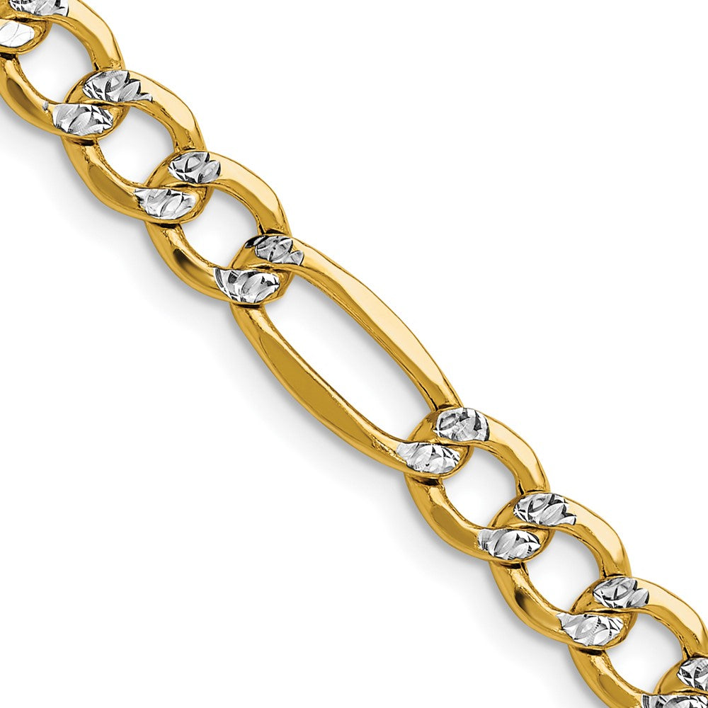 14K Yellow & RH 6.5mm Semi-solid with RH Pavé Figaro Chain Necklace 20"-26"