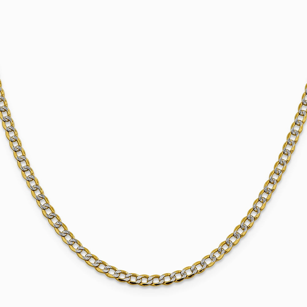 14K Yellow & RH 3.4 mm Semi-solid with RH Pavé Curb Chain Necklace 16"-24" - Product Photo