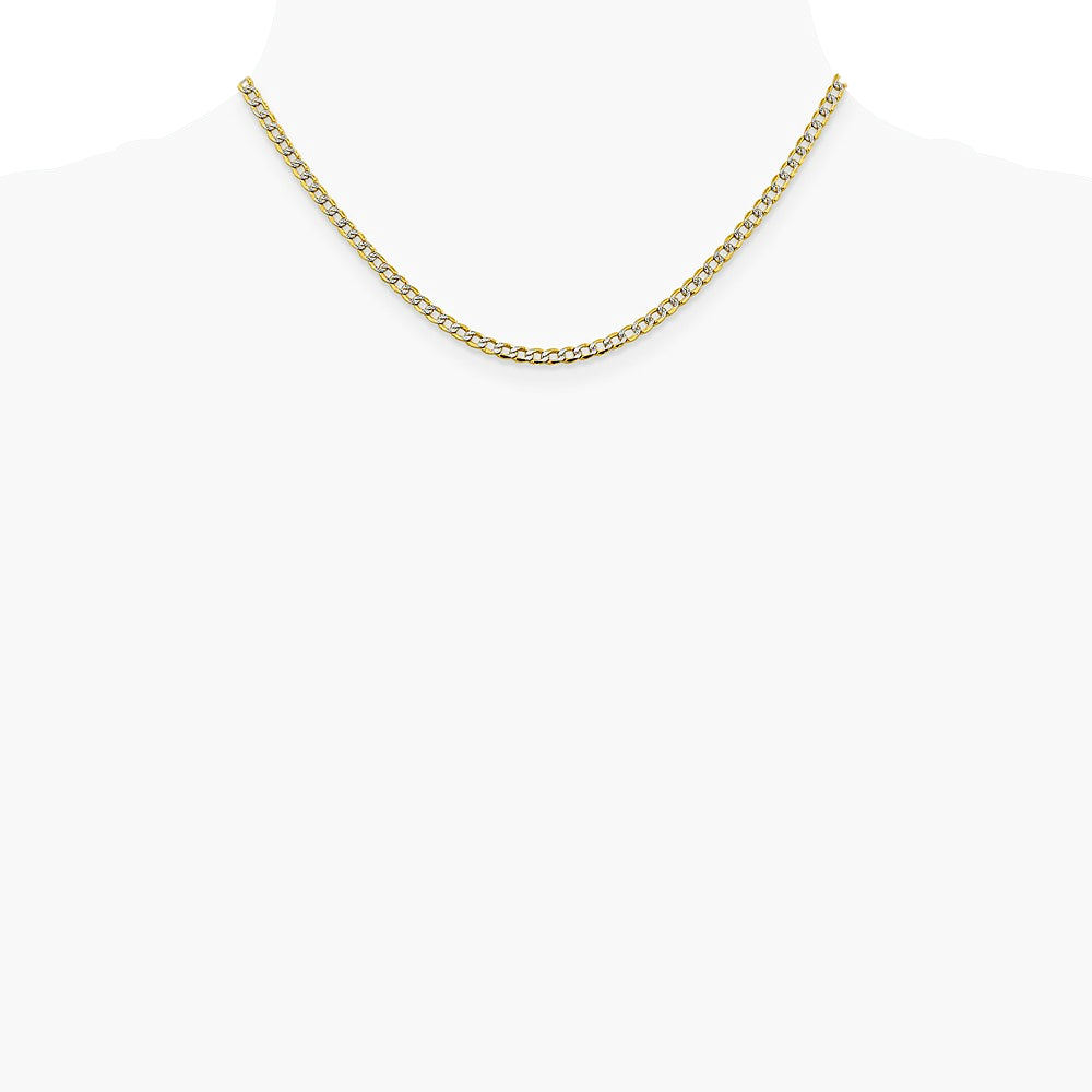 14K Yellow & RH 3.4 mm Semi-solid with RH Pavé Curb Chain Necklace 16"-24" - Product Photo