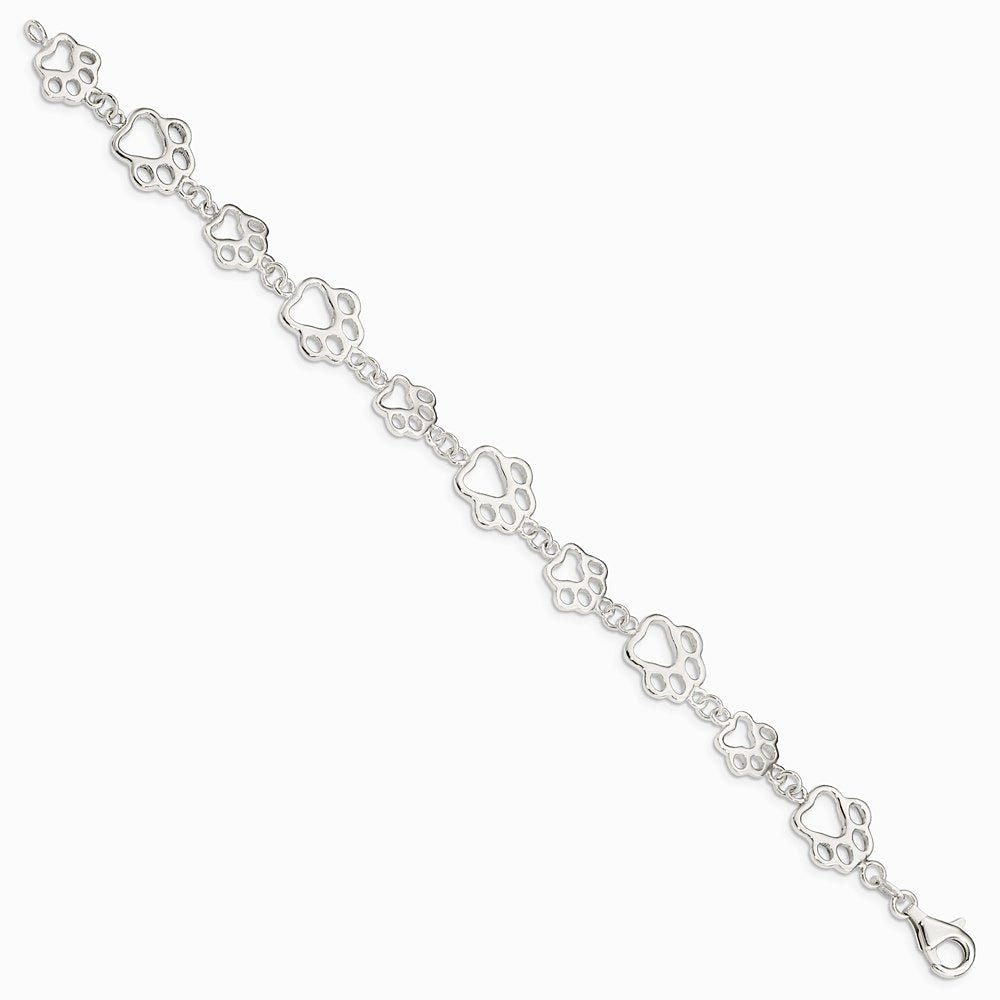 Sterling Silver Polished Paw Print Bracelet - Product Photo