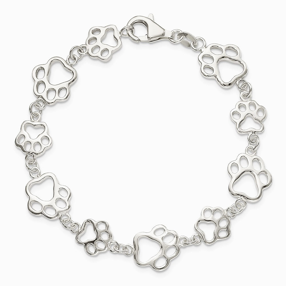 Sterling Silver Polished Paw Print Bracelet - Product Photo