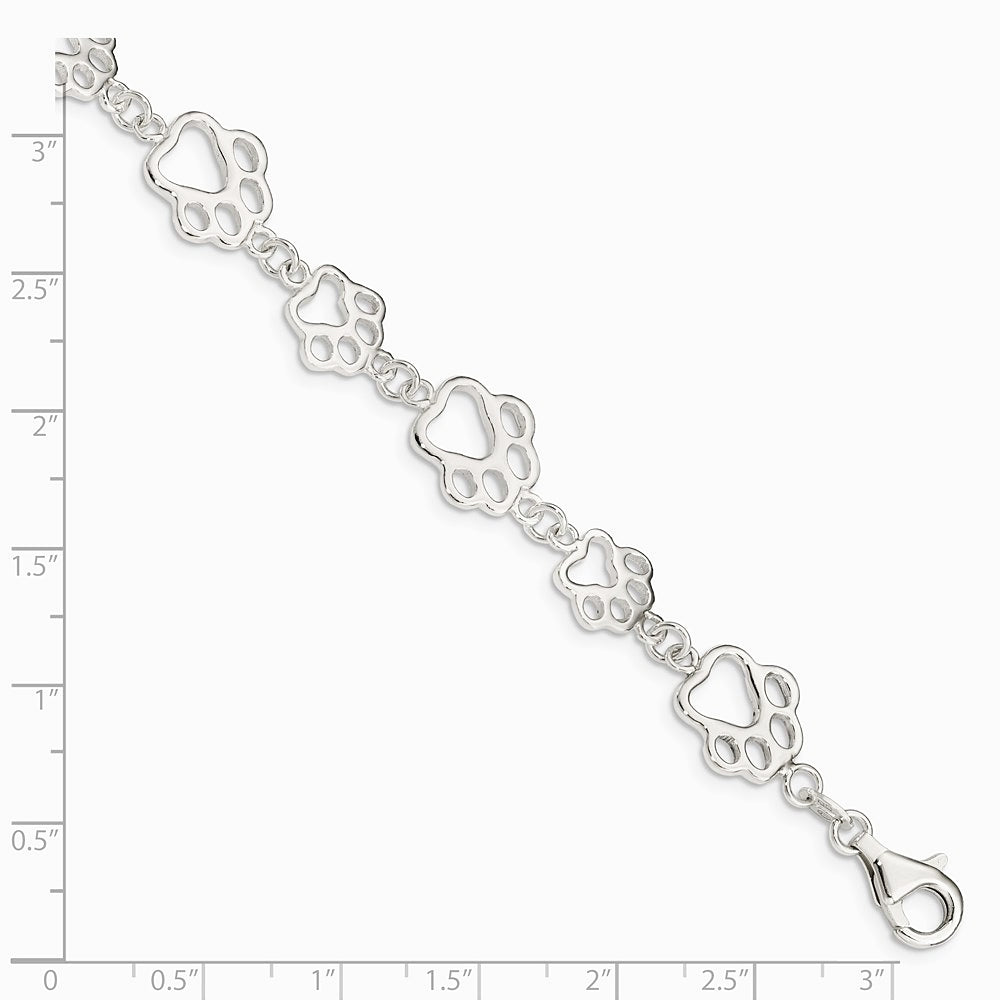 Sterling Silver Polished Paw Print Bracelet - Product Photo