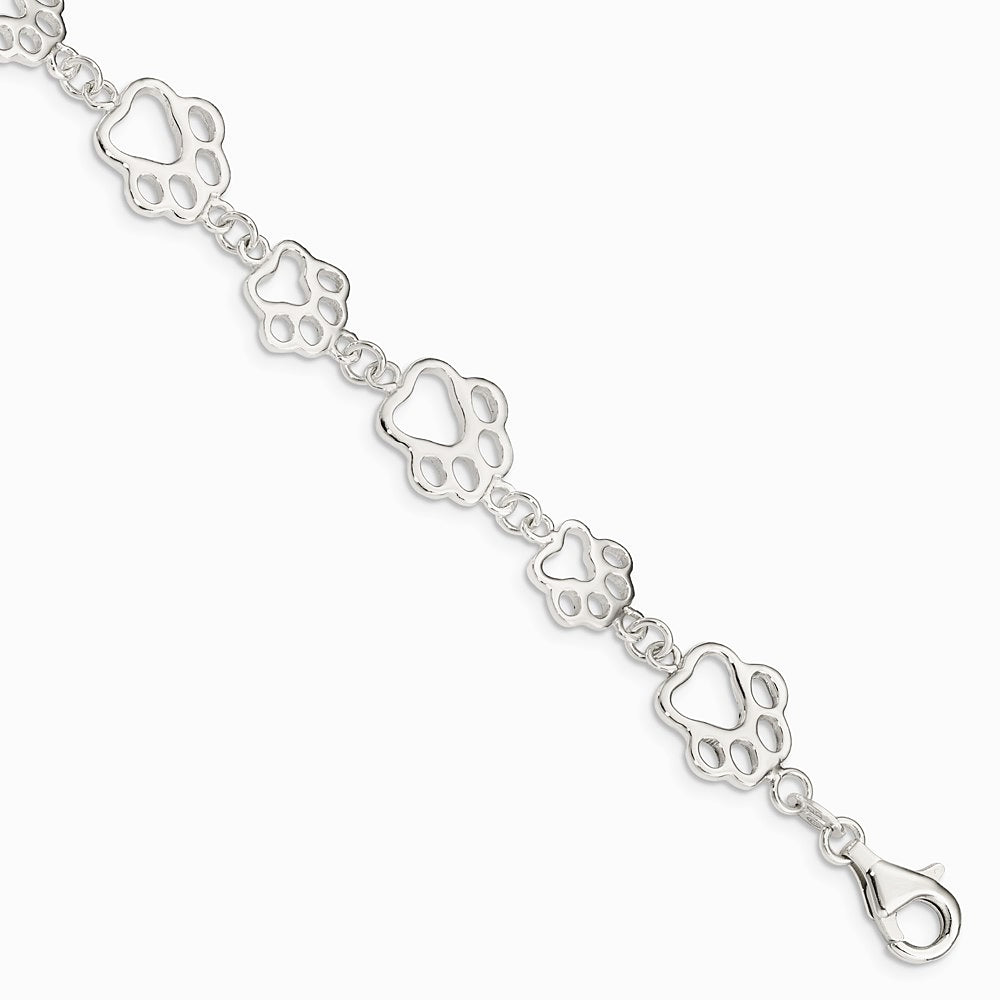 Sterling Silver Polished Paw Print Bracelet - Product Photo