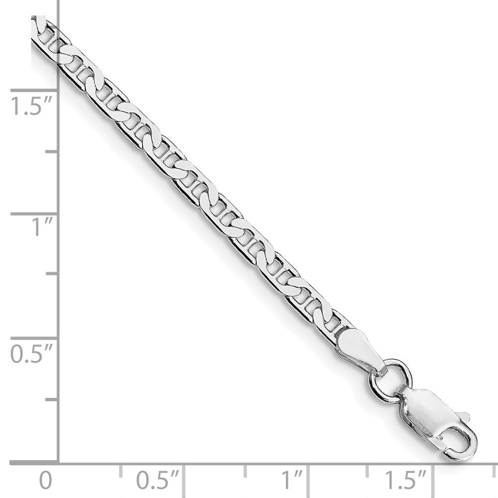 Sterling Silver Rhodium-plated 3mm Flat Anchor Chain Anklet Bracelet 7"-10" - Product Photo