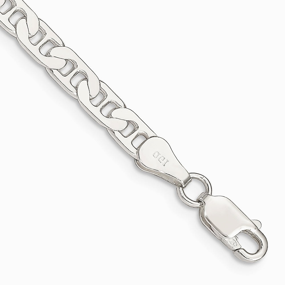 Sterling Silver 4.5mm Flat Anchor Chain Bracelet 7"-9" - Product Photo