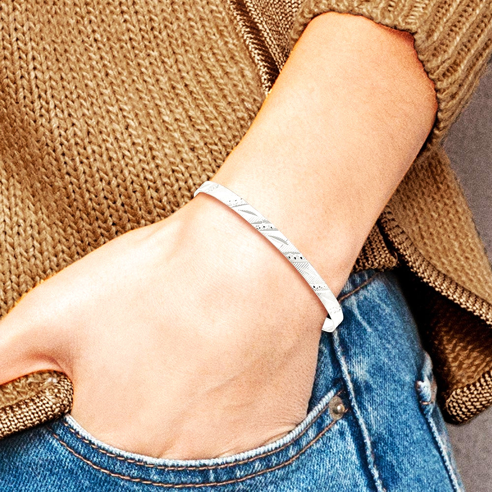 Sterling Silver 5mm Diamond Cut Slip-on Bangle - Product Photo