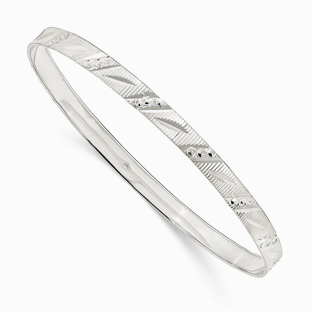 Sterling Silver 5mm Diamond Cut Slip-on Bangle - Product Photo