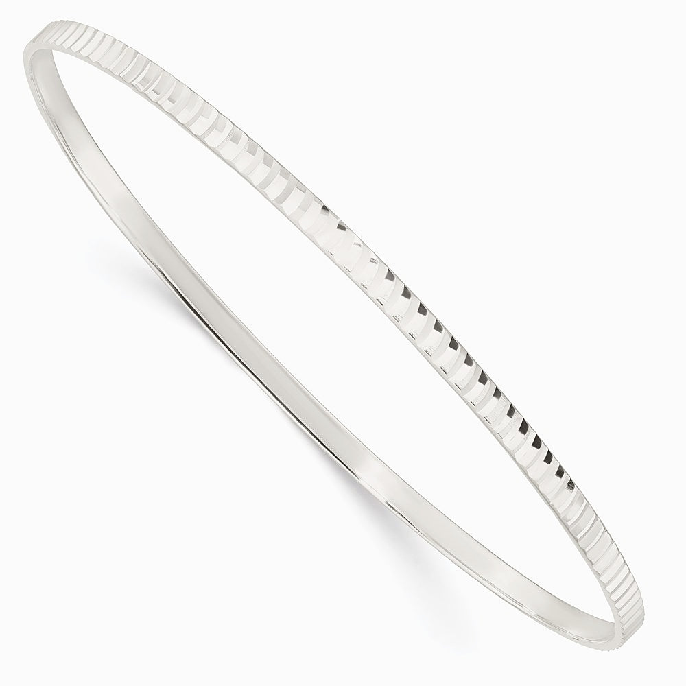 Sterling Silver Diamond Cut Slip-on Bangle - Product Photo