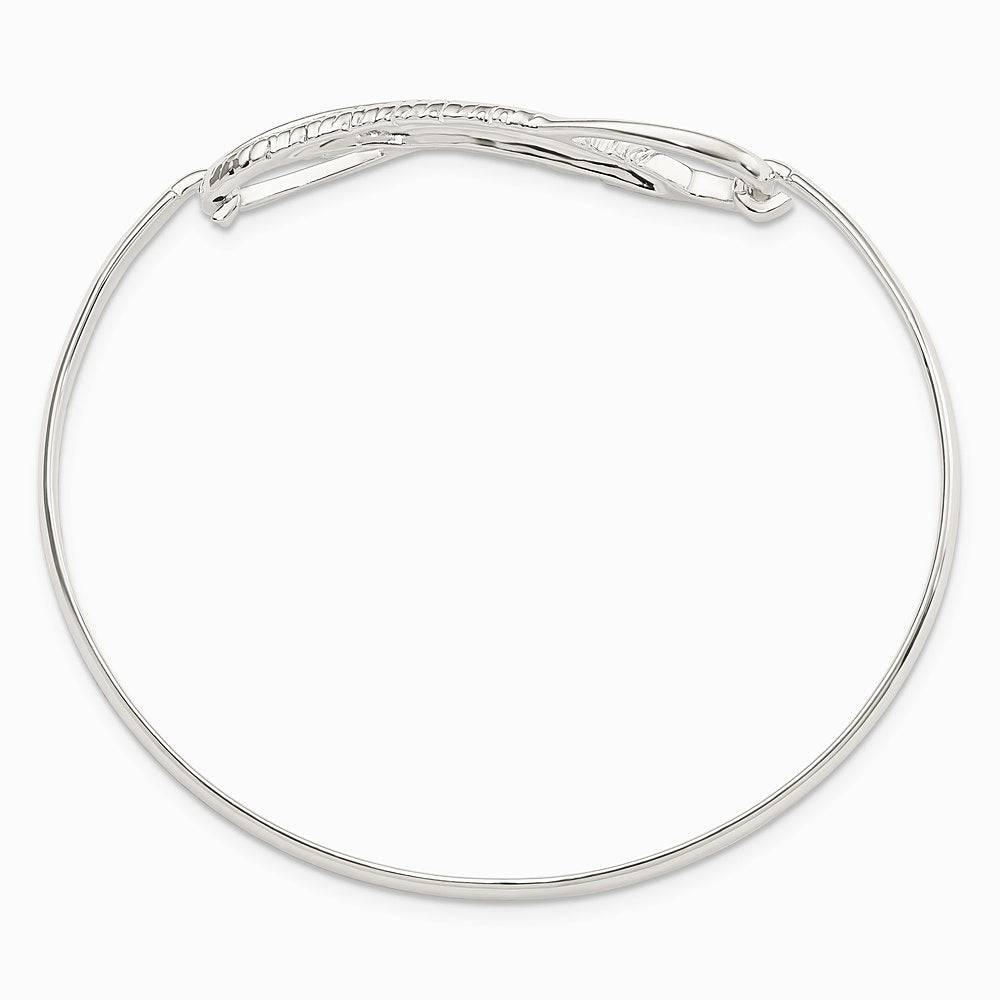 Sterling Silver Infinity with Feather Bangle Bracelet - Product Photo
