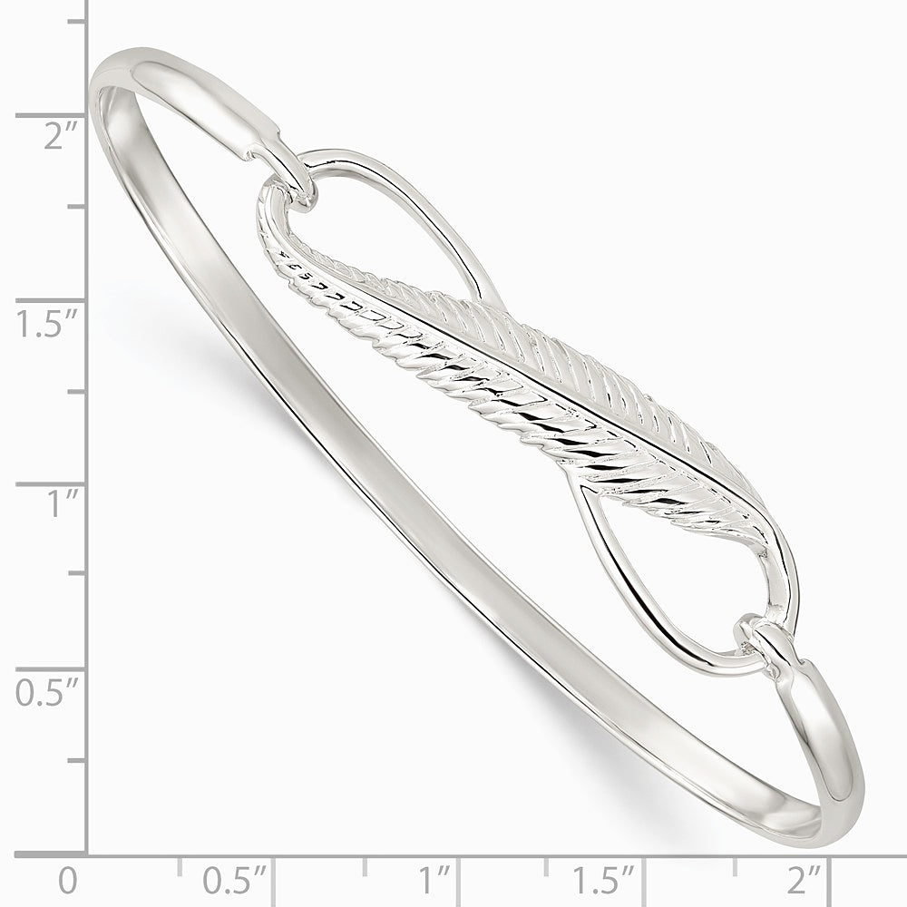 Sterling Silver Infinity with Feather Bangle Bracelet - Product Photo