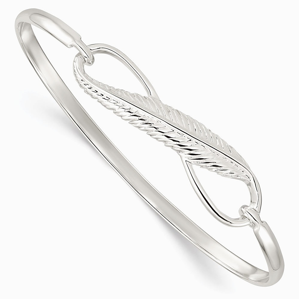 Sterling Silver Infinity with Feather Bangle Bracelet - Product Photo