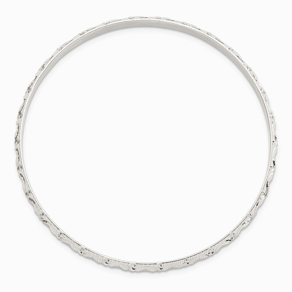 Sterling Silver Diamond Cut Patterned Slip-on Bangle - Product Photo