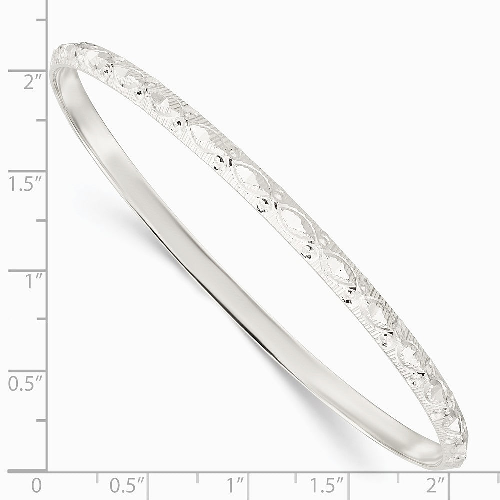 Sterling Silver Diamond Cut Patterned Slip-on Bangle - Product Photo