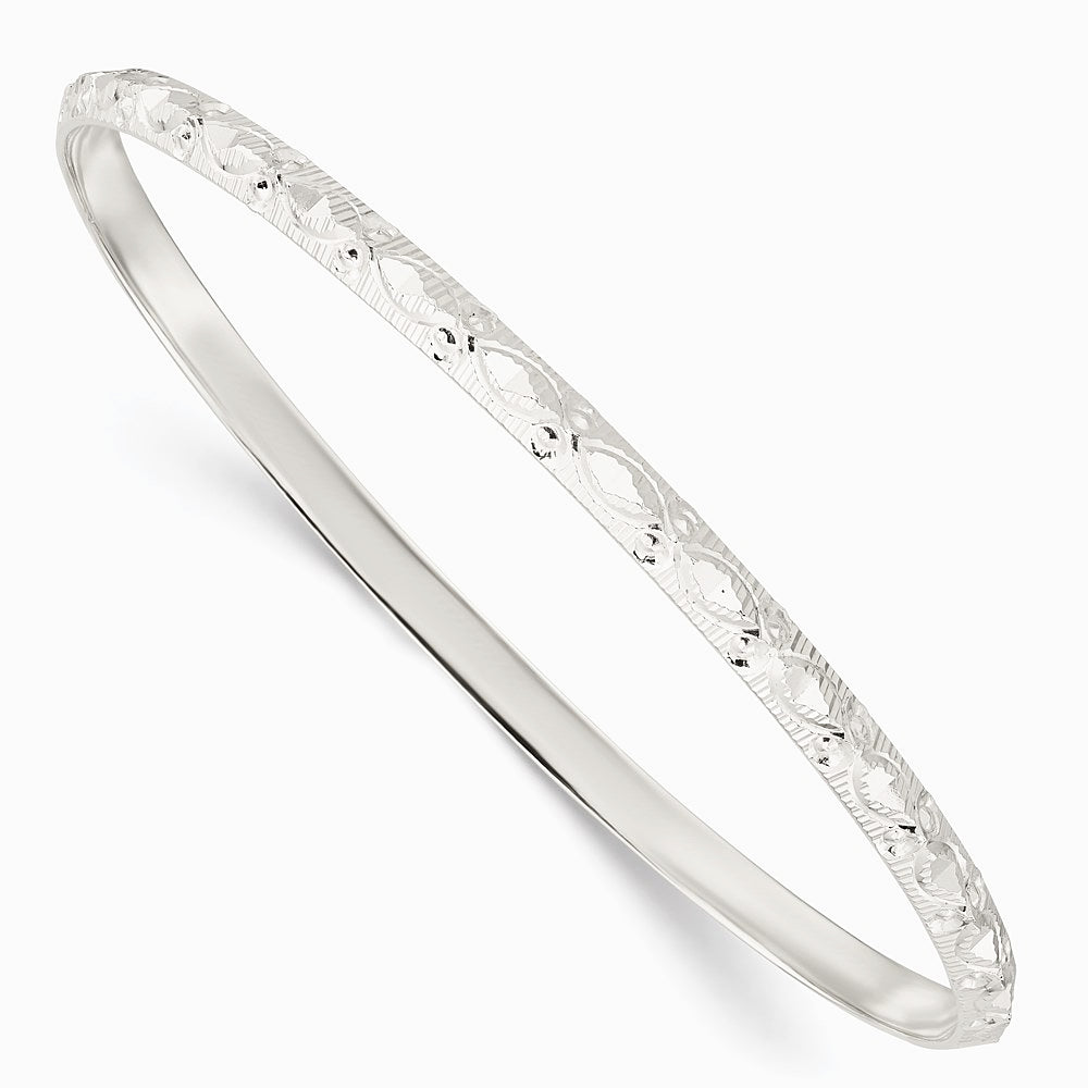Sterling Silver Diamond Cut Patterned Slip-on Bangle - Product Photo