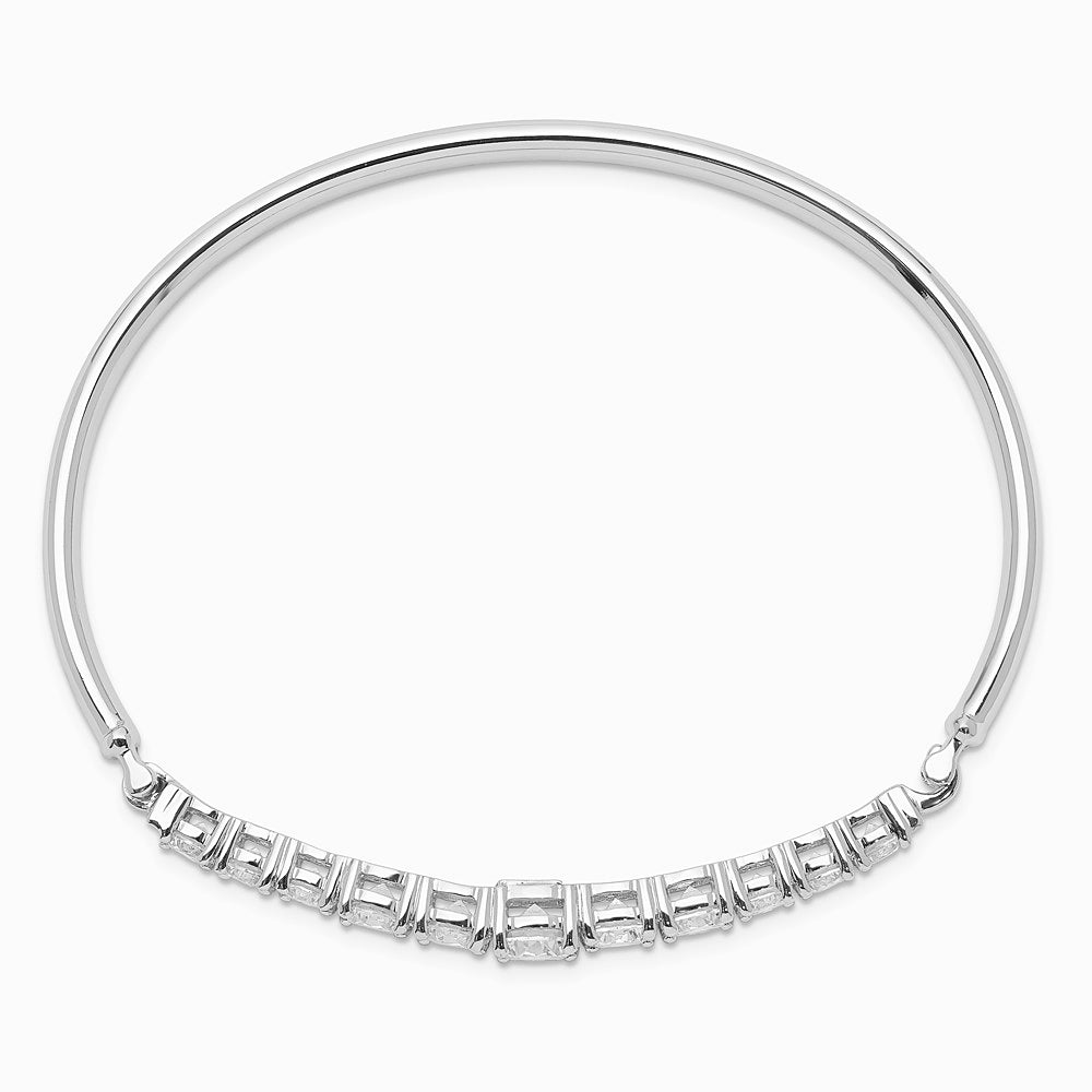 Sterling Silver Rhodium-plated Graduated CZ Hinged Bangle - Product Photo