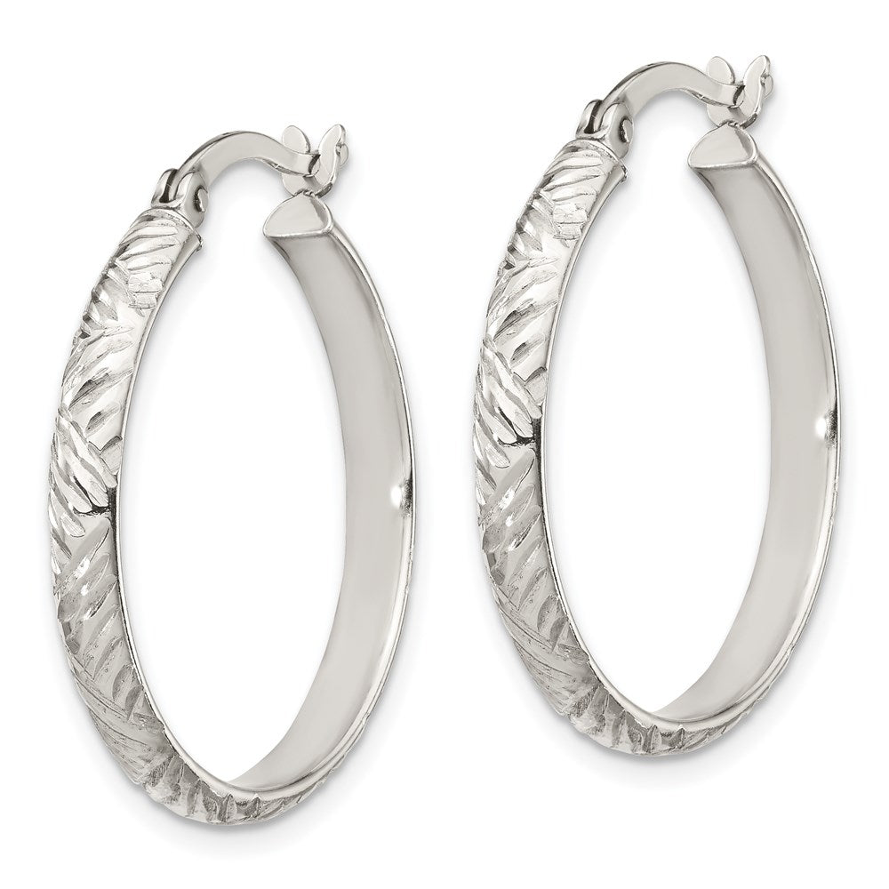 Sterling Silver Diamond-Cut 4mm Bangle and 3mm Hoop Earring Set
