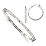 Sterling Silver D/C 4mm Bangle and 3mm Hoop Earring Set - Product Photo