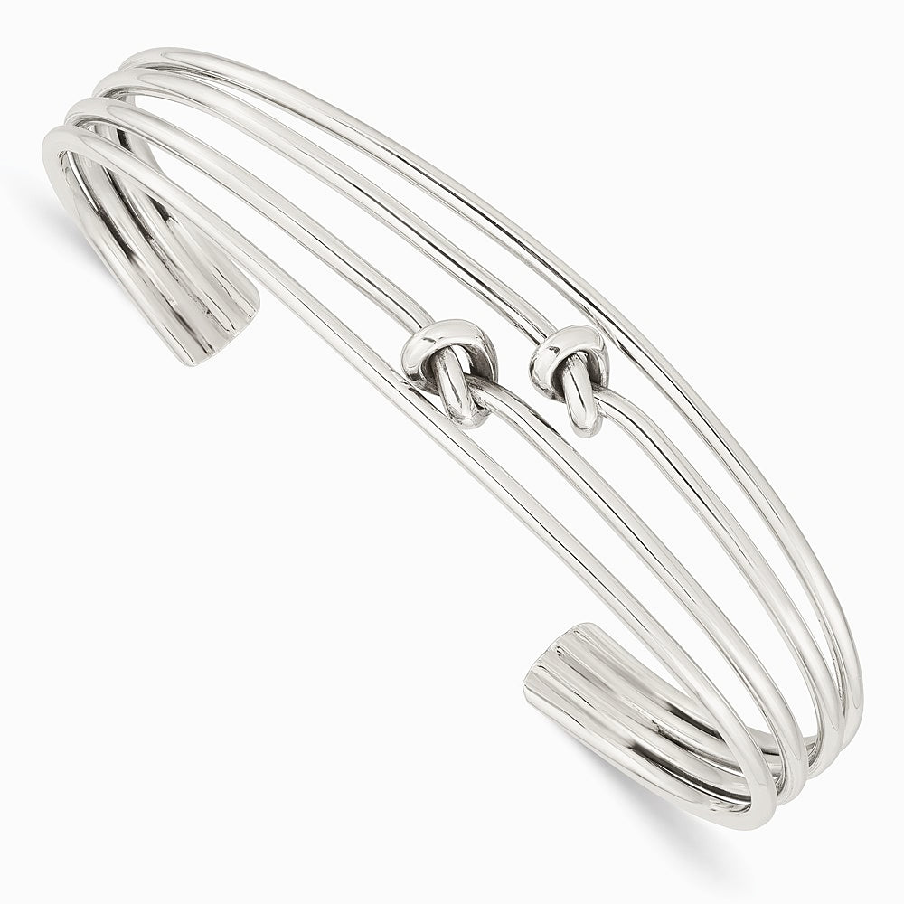 Sterling Silver Polished 4 Band Knots Cuff Bangle - Product Photo