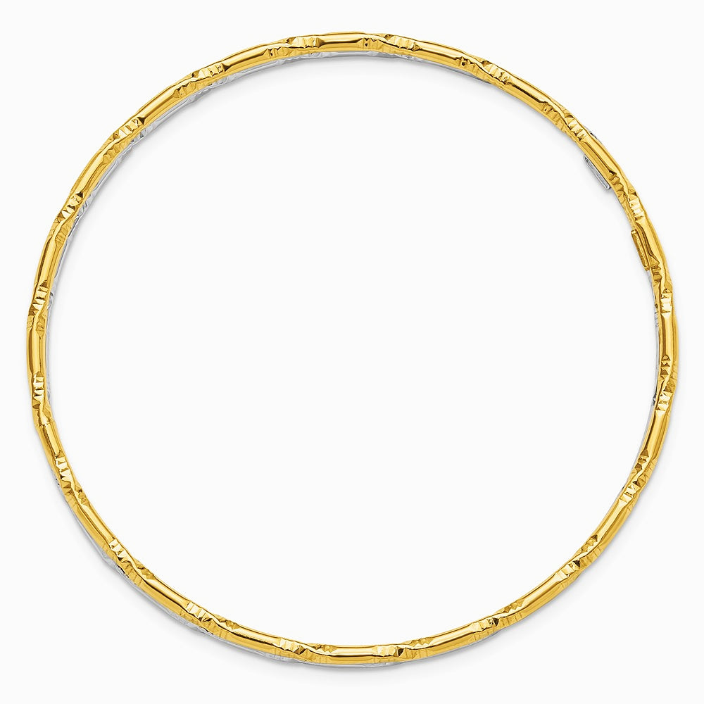 Sterling Silver Rhodium-plated Gold-tone Diamond-cut Set of 2 Bangles - Product Photo
